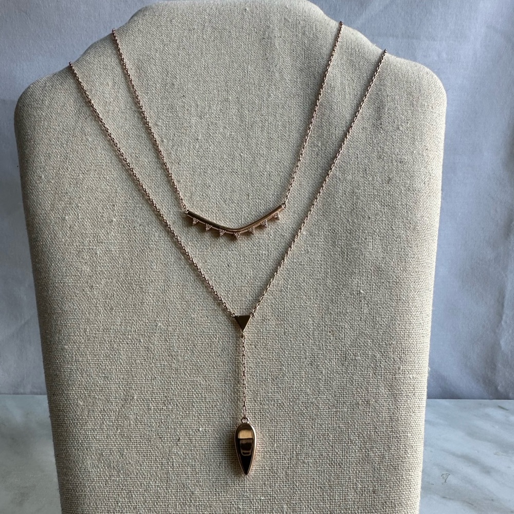 NWT Stella and Dot rose gold pave two tiered lariat necklace